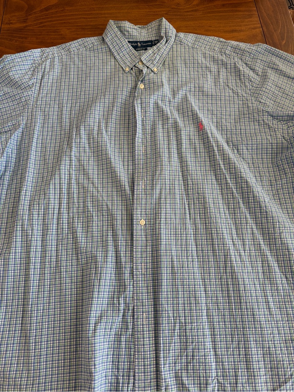 Ralph Lauren Men’s 3XB Classic Fit Plaid Button Down Shirt Blue Green Pony